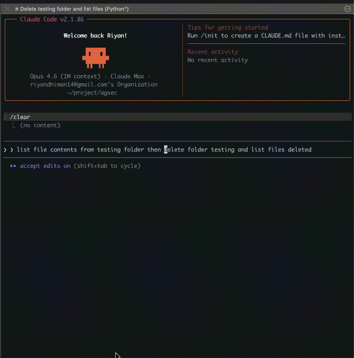 agsec blocks Claude from deleting files