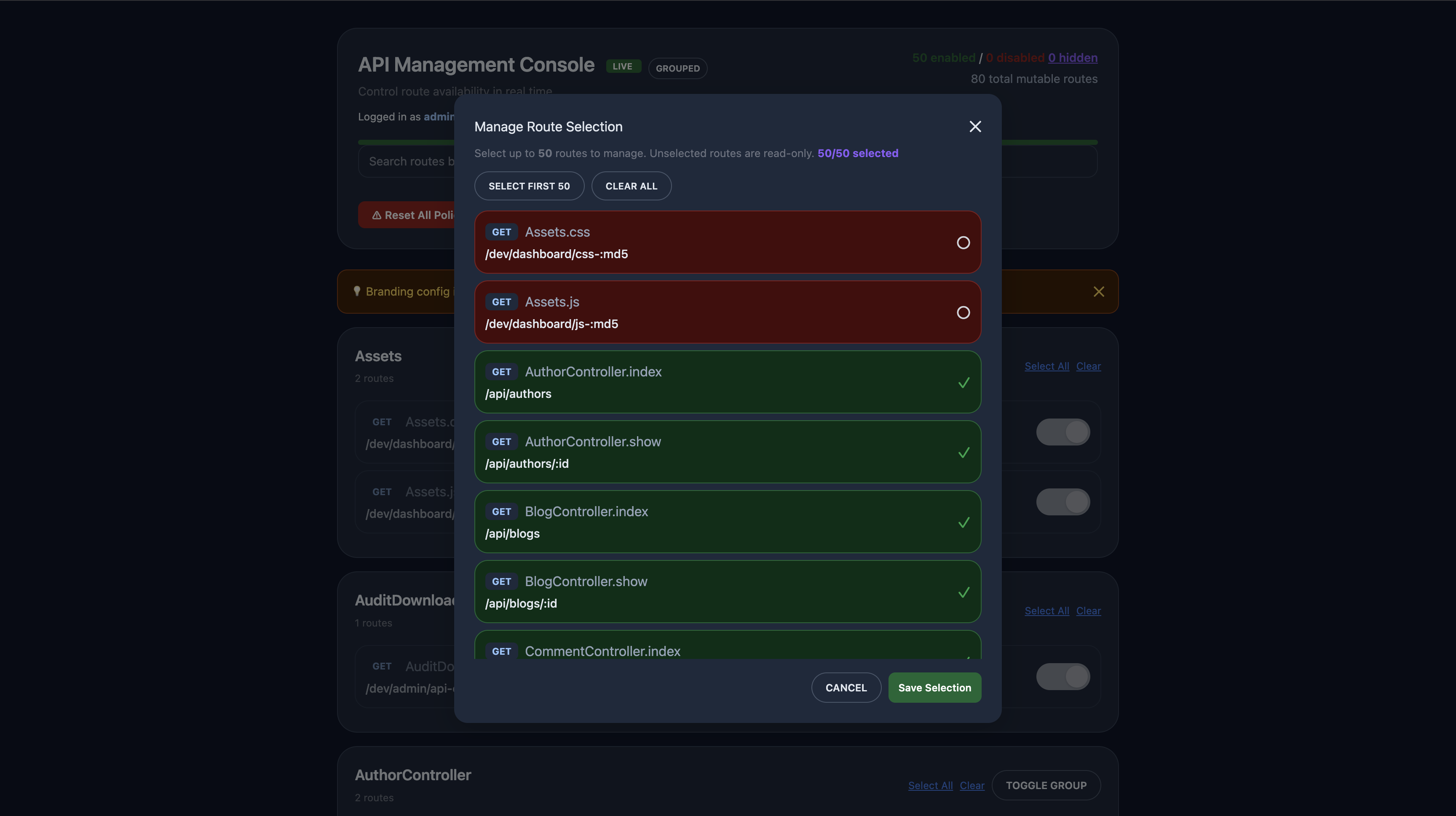 Manage Route Selection