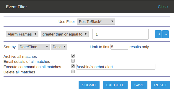 Defining a ZoneMinder filter