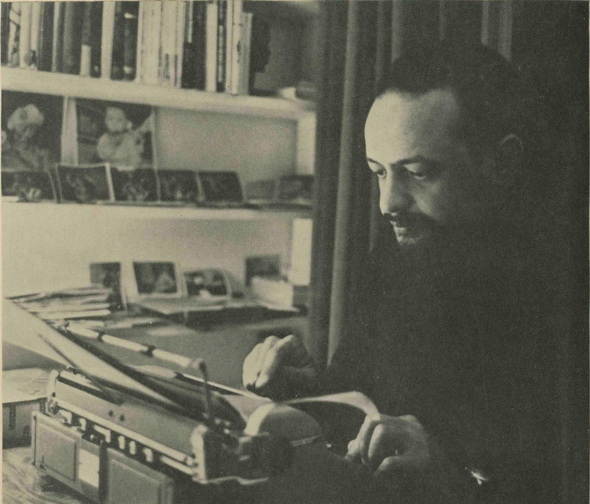 Image of Andrew Salkey at his typewriter. Image taken from the book jacket of The Late Emancipation of Jerry Stover, Salkey's 1968 novel.