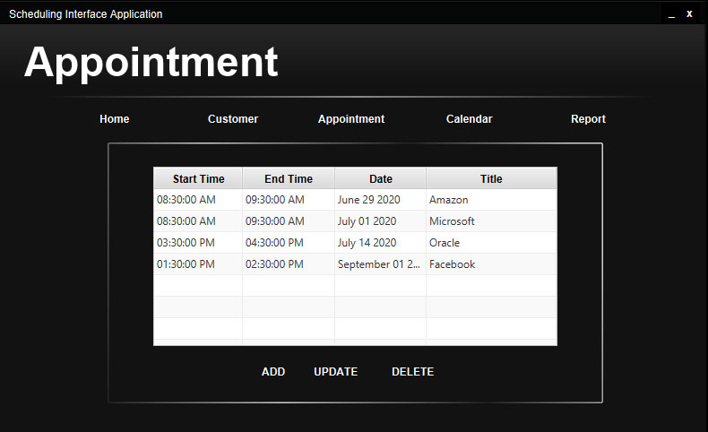 Appointment screen