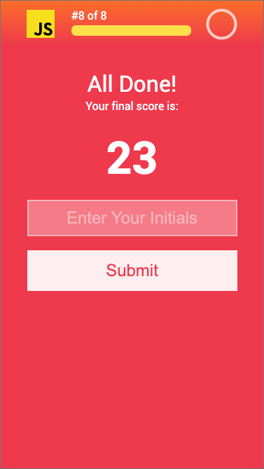 JavaScript Quiz Completed