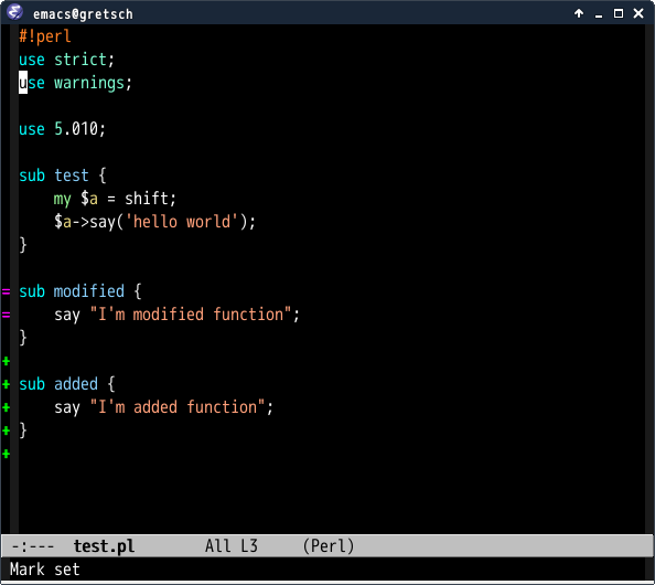 Screenshot of git-gutter.el