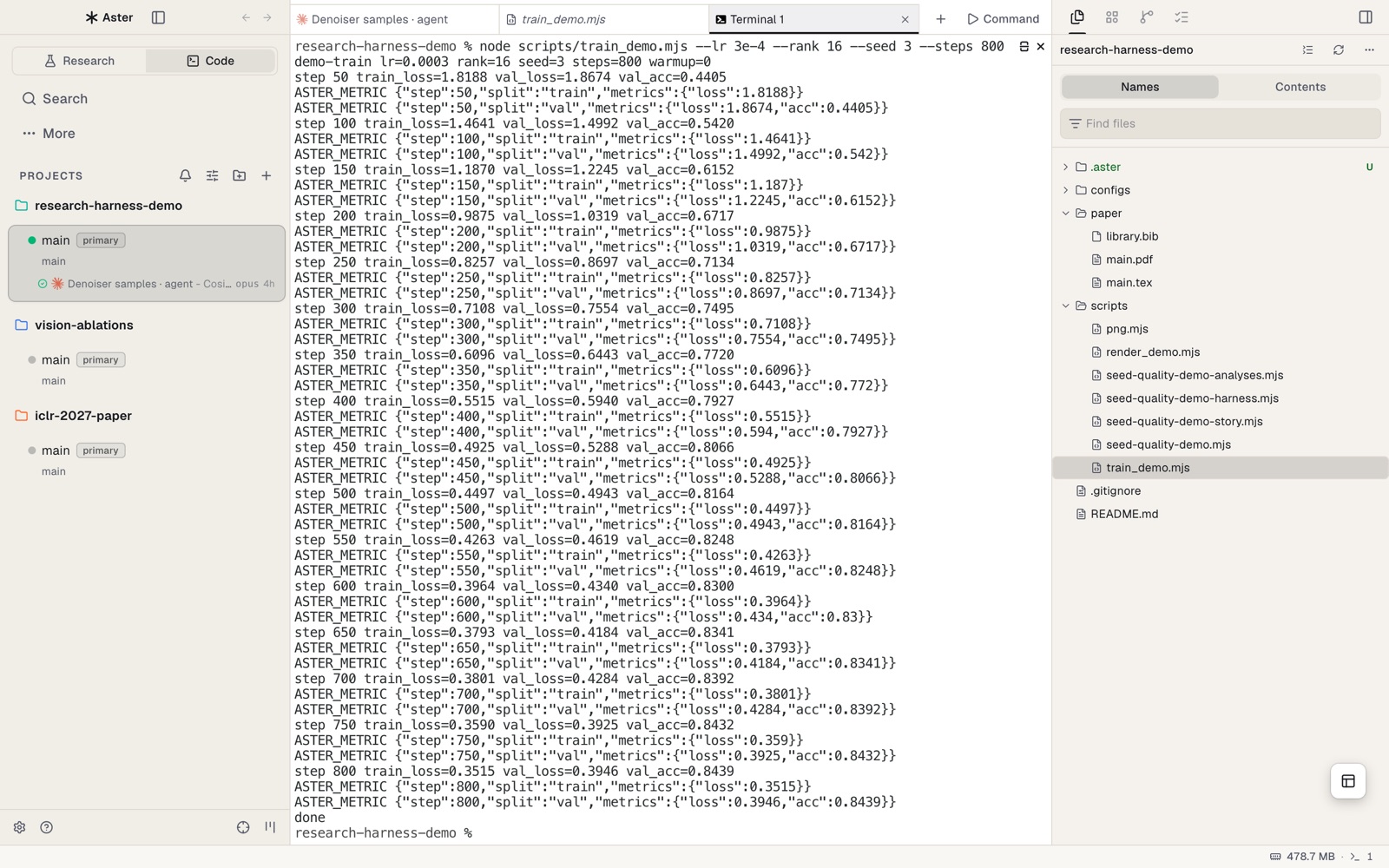 Code layout with worktrees, a terminal, and the editor
