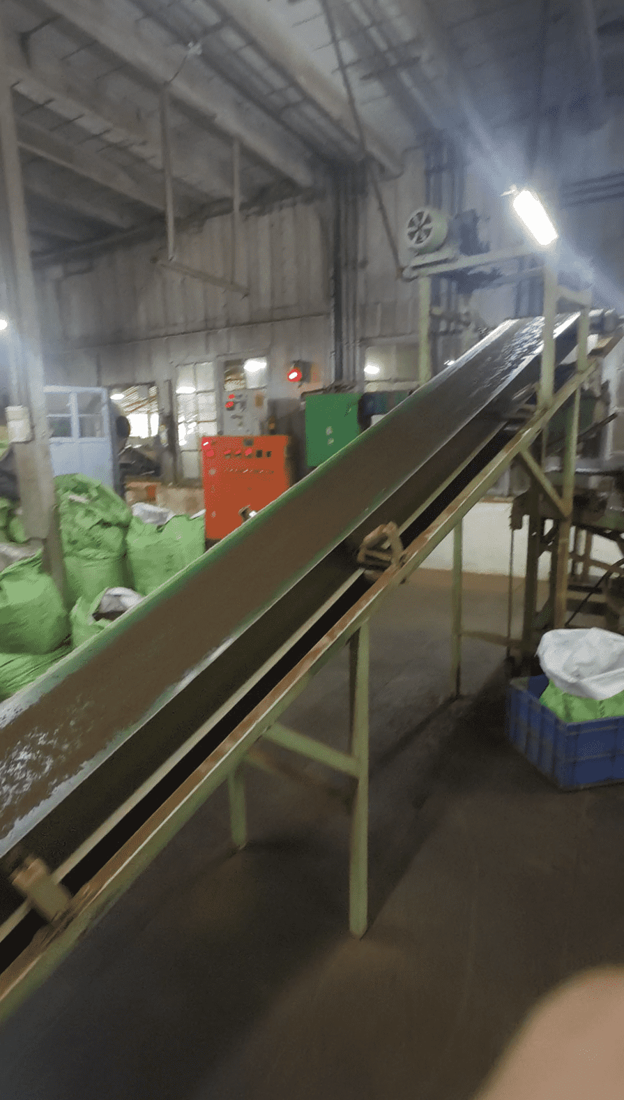 Tea inclined conveyor bag loading