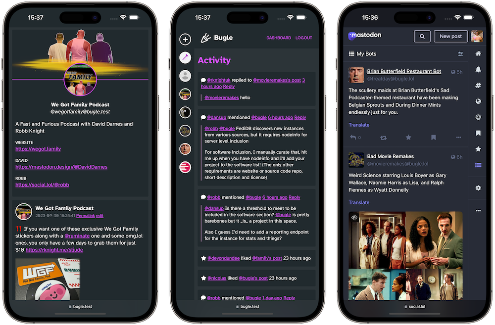 Screenshots of Bugle