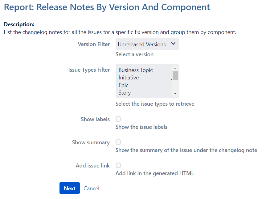 Report configuration