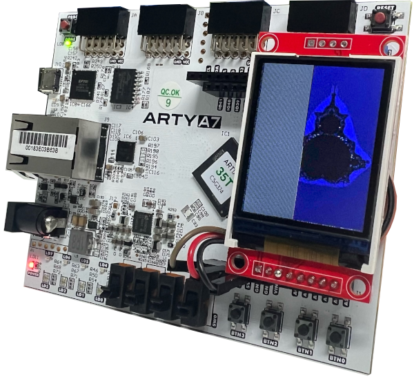Arty A7 FPGA showing the Mandelbrot set