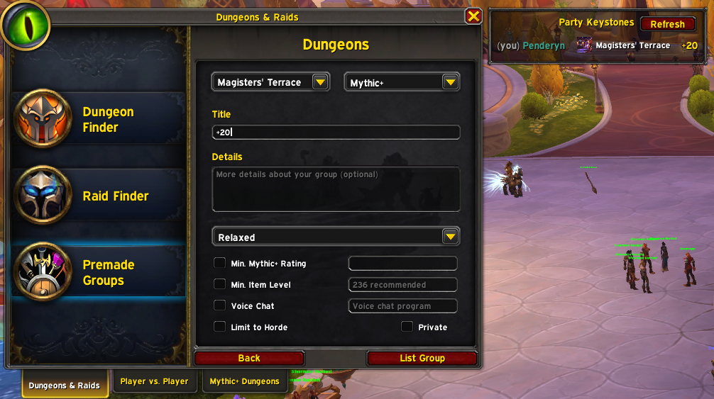 One click and the dialog is set up