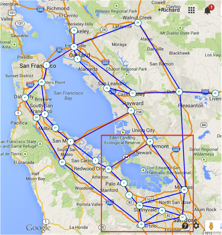 sfbay map with nodes and links