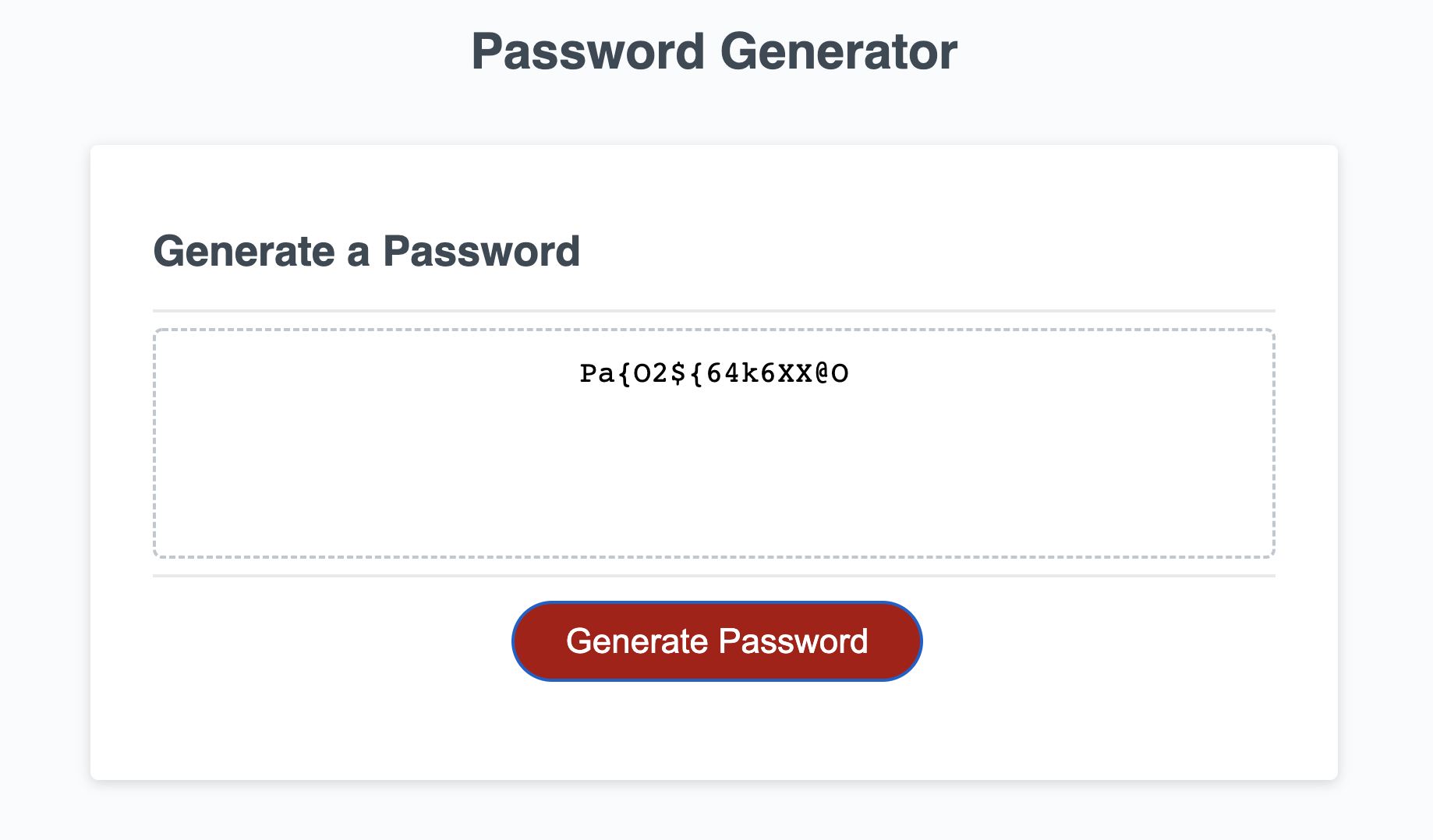 The Password Generator generates a new string.