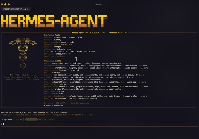 Hermes CLI running an OMH workflow