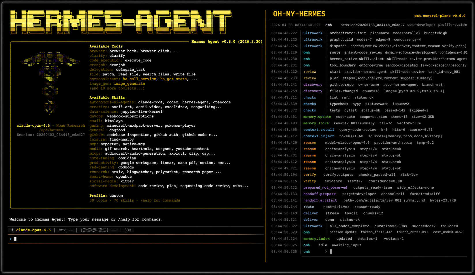 Hermes Agent and OH-MY-HERMES working side by side