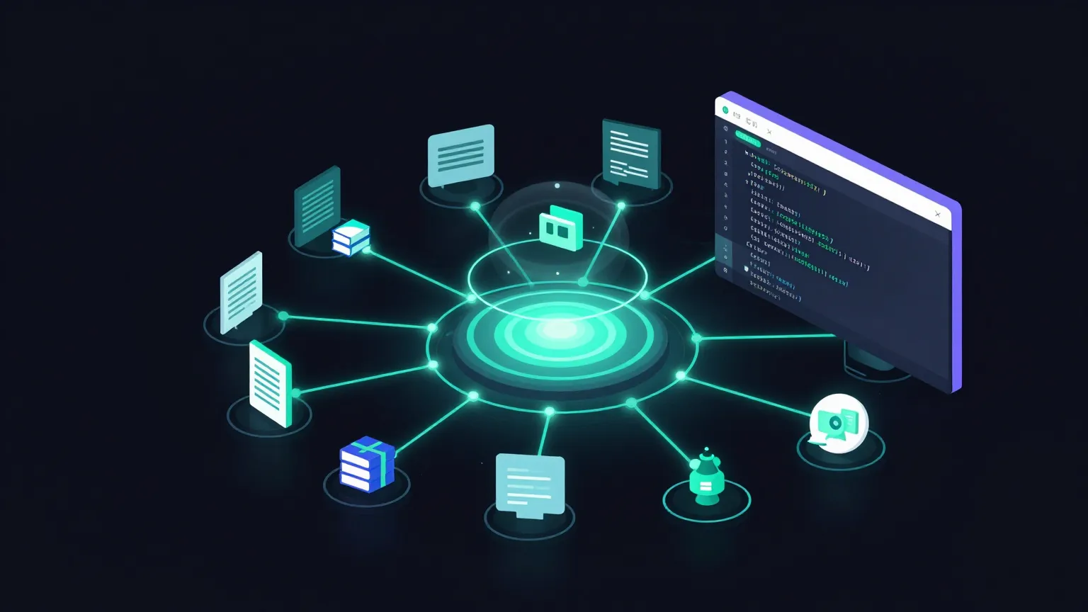 GroundTruth architecture — library nodes connected to a central hub, code audit panel, live documentation fetch