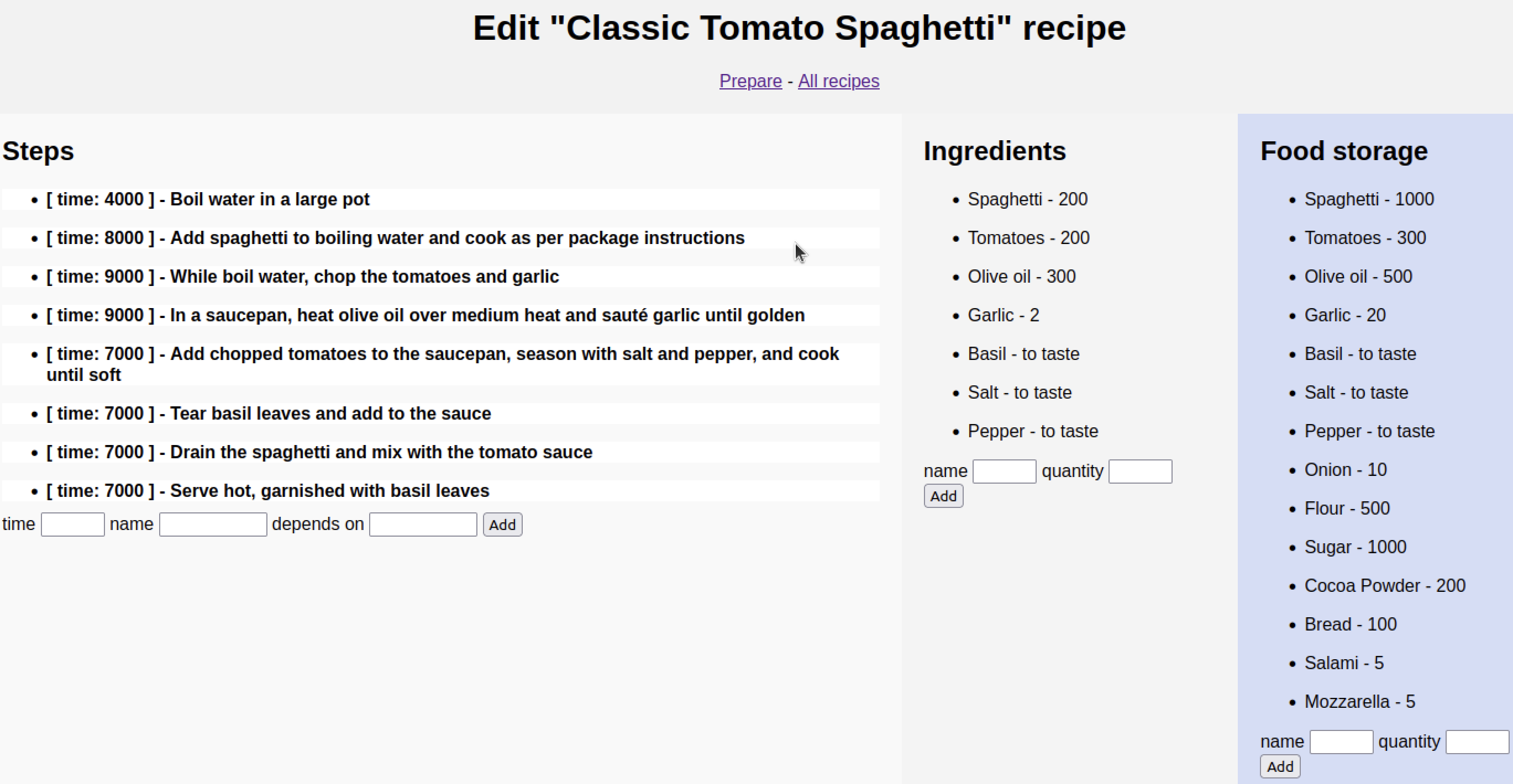 Example edit recipe preparation