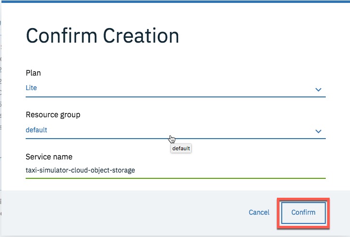 confirm create a new Cloud Object Storage