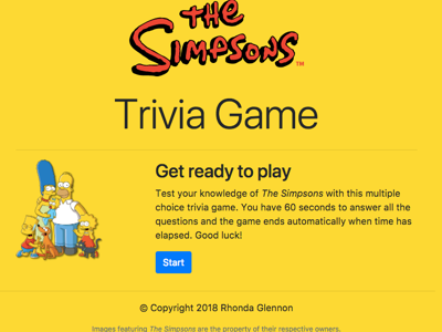 Start page for trivia game