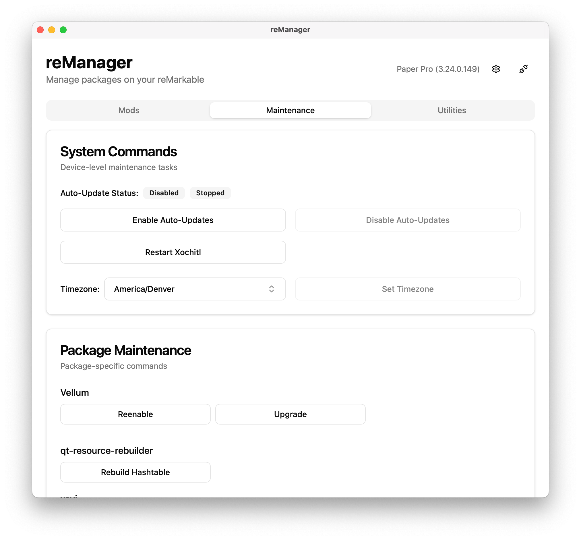reManager Maintenance Screenshot
