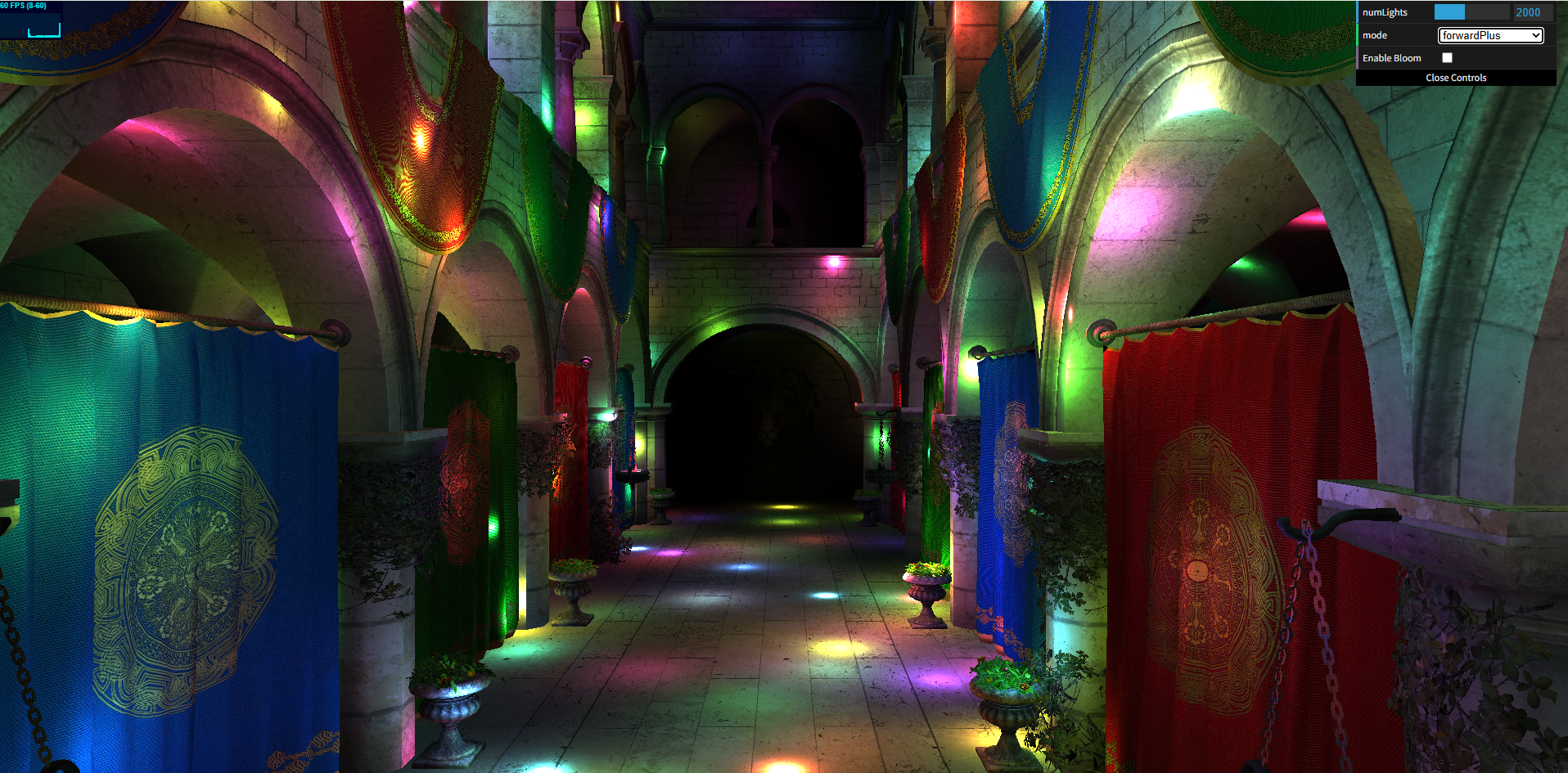 Sponza scene rendered with Forward+ lighting