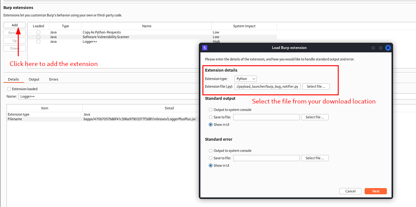 Import BurpErrorNotifier extenstion installation