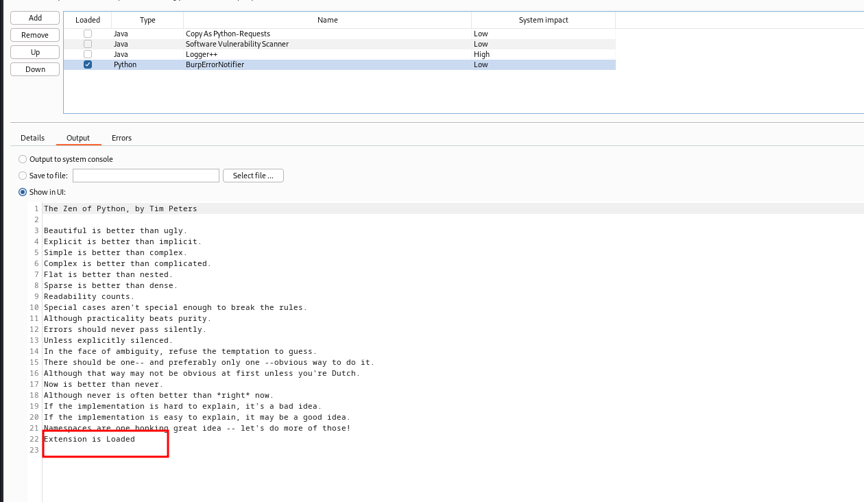 Import BurpErrorNotifier extenstion installation