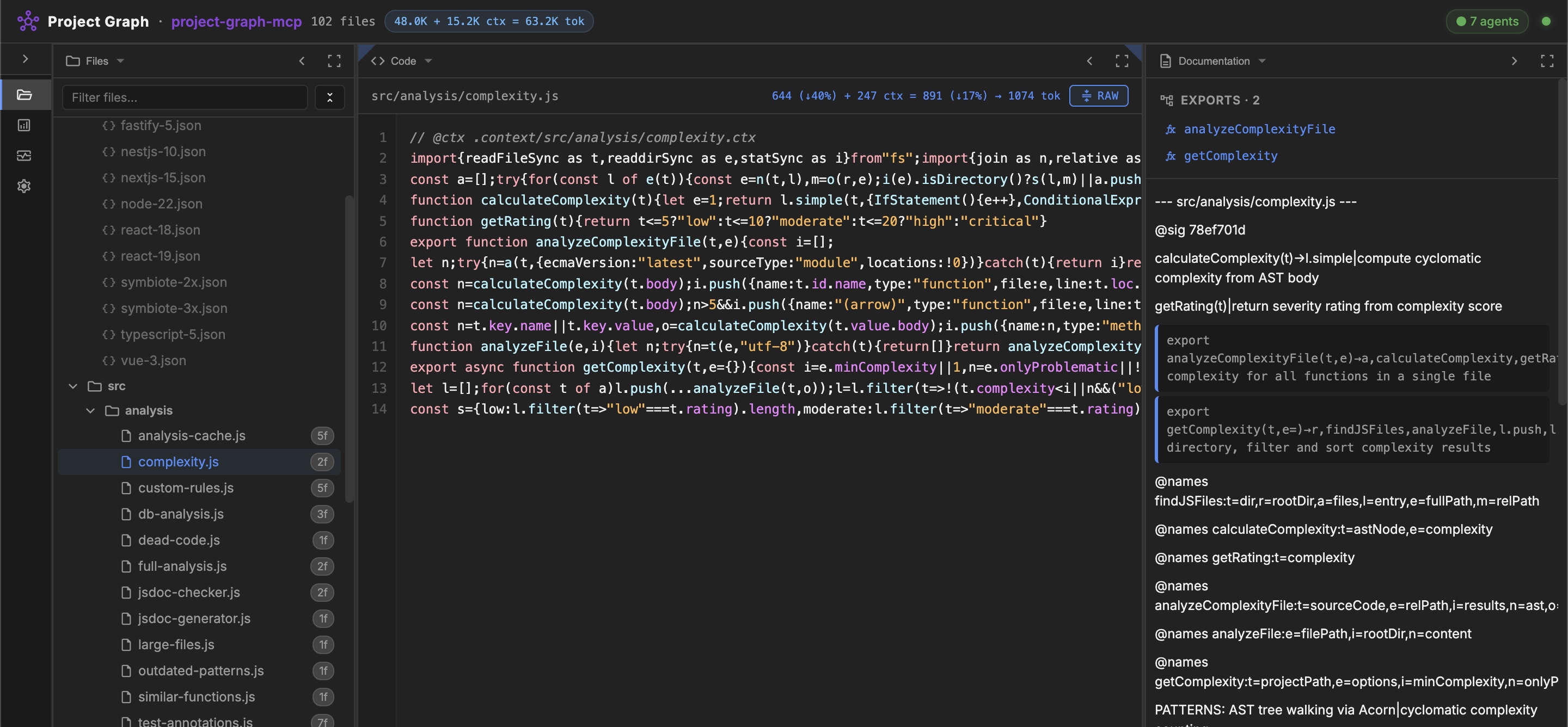 Compact mode — same file, 14 lines total, ↓40% tokens. Agents read and edit this directly.