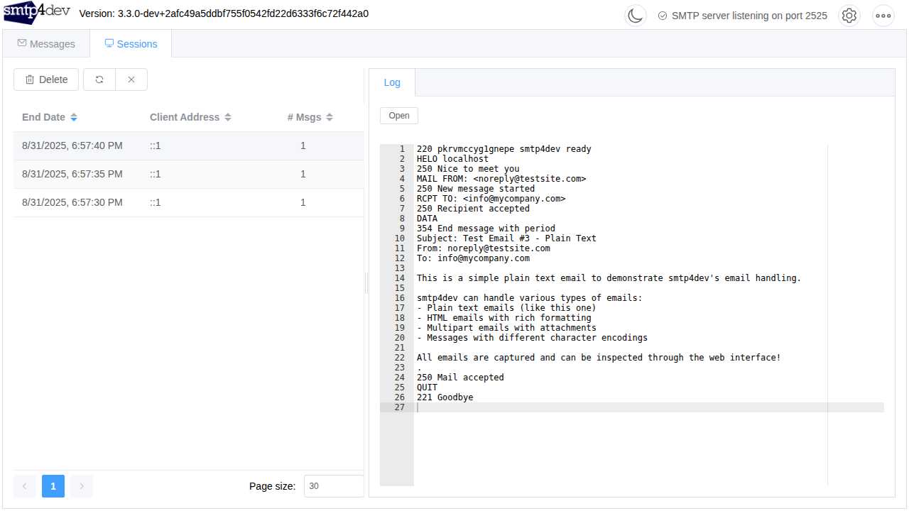 SMTP Sessions View