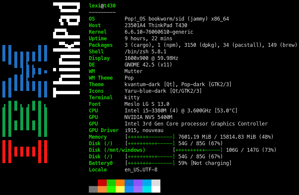 Neofetch with IBM ThinkPad classic logo (vertical)