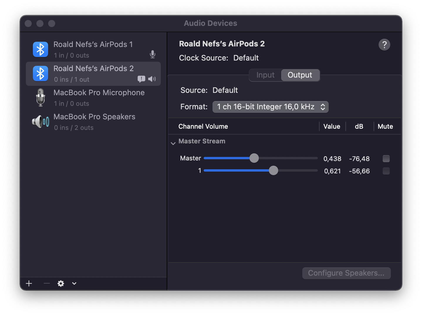 AirPods output at 16,0 kHz