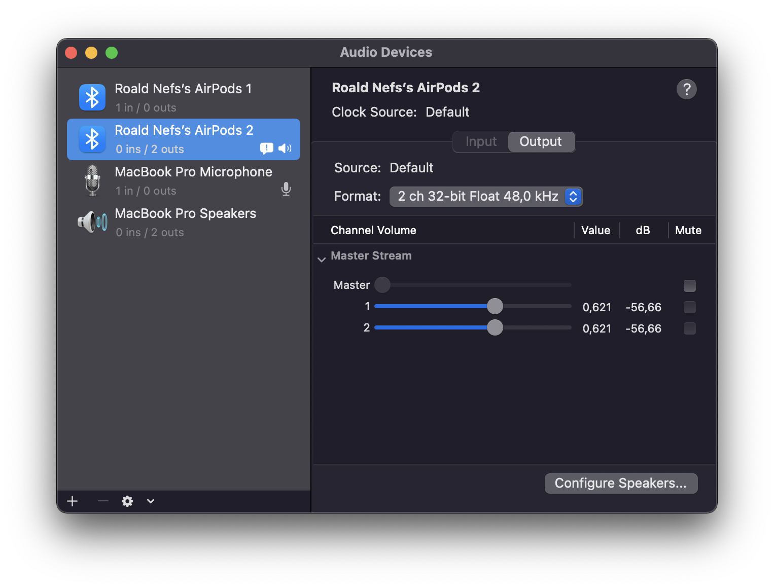 AirPods output at 48,0 kHz