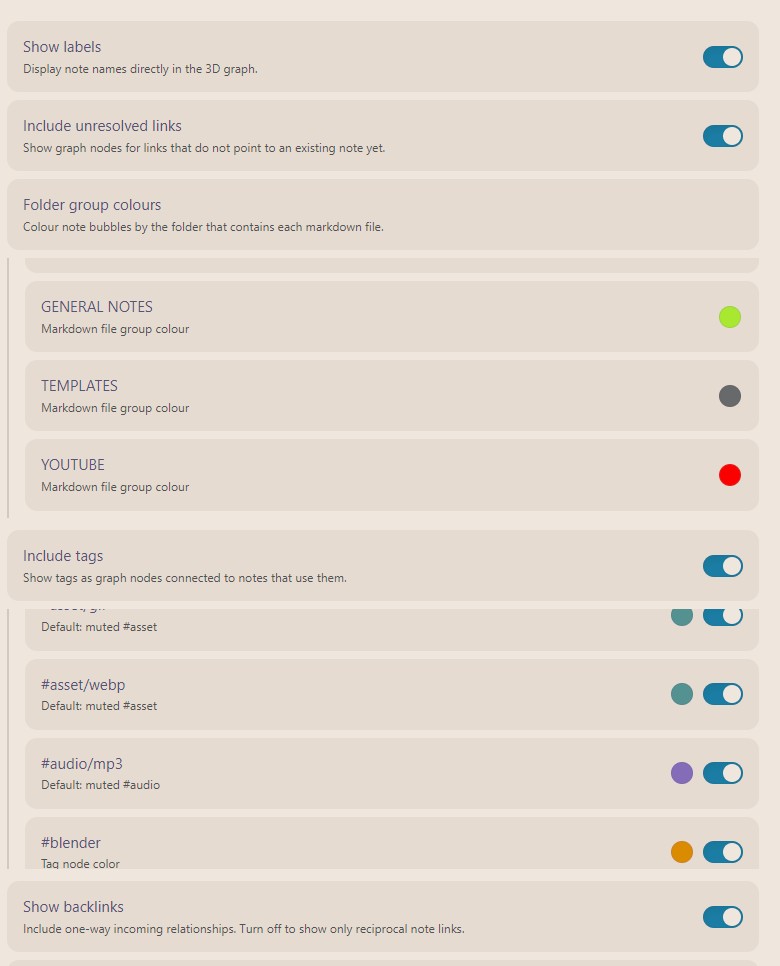 Folder and tag colour settings