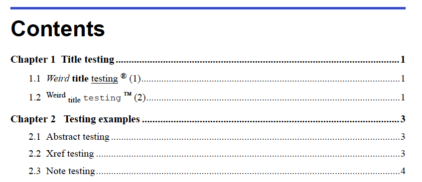 Formatting TOC