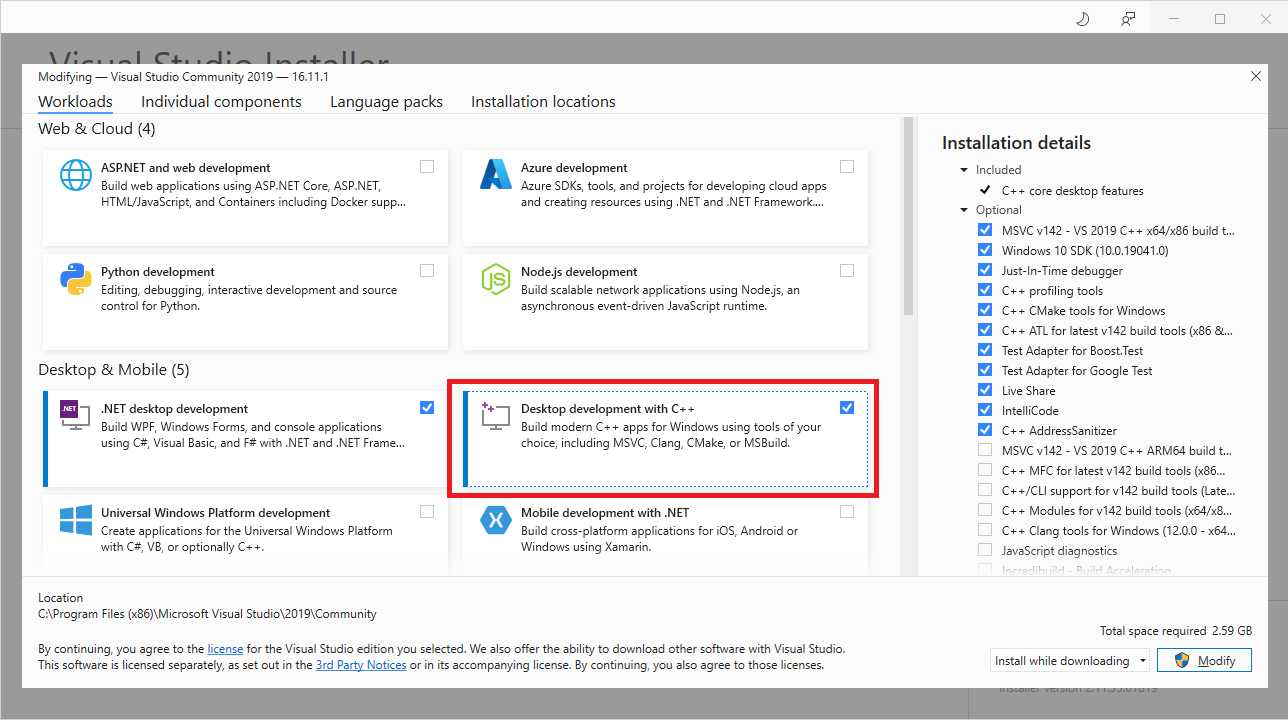Visual Studio Installer: C++ Tools