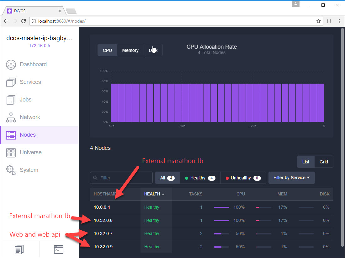 Nodes tab in DC/OS