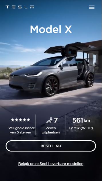 Tesla Model X product page mobile