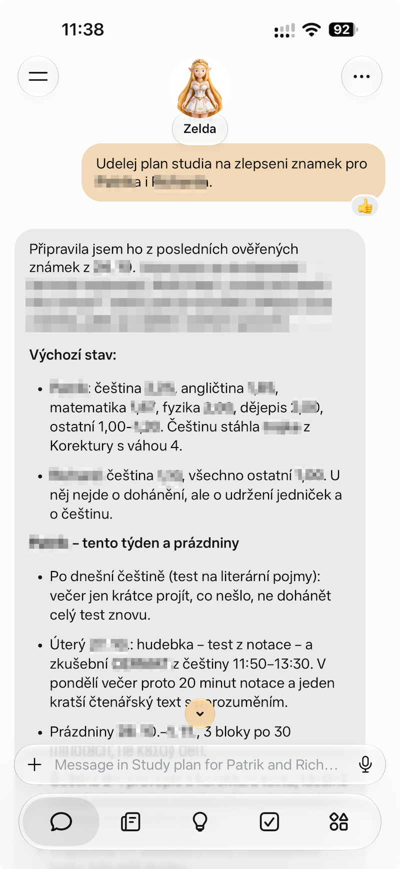 Czech conversation turning recent marks into a study plan for two children
