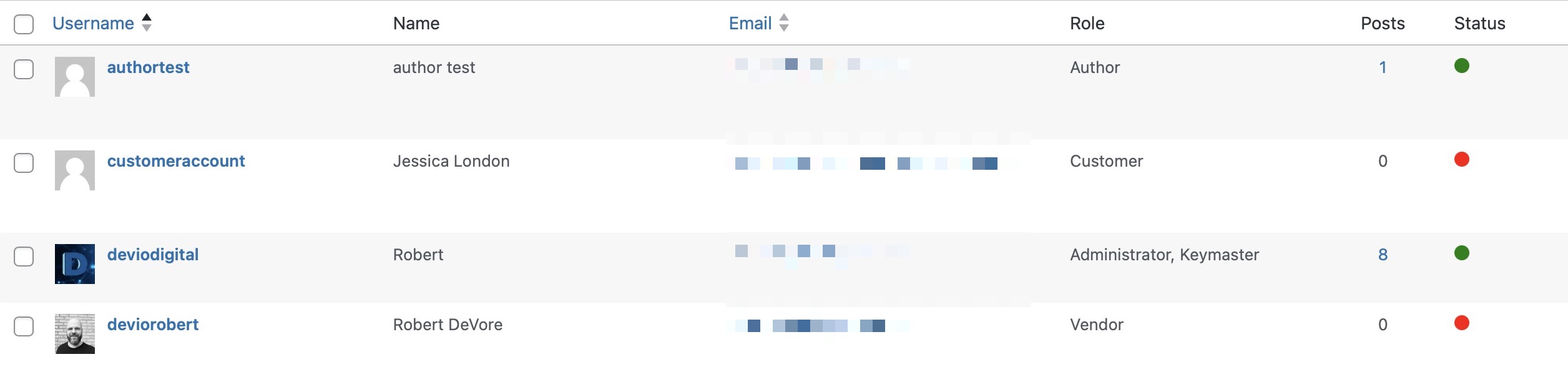 User status column