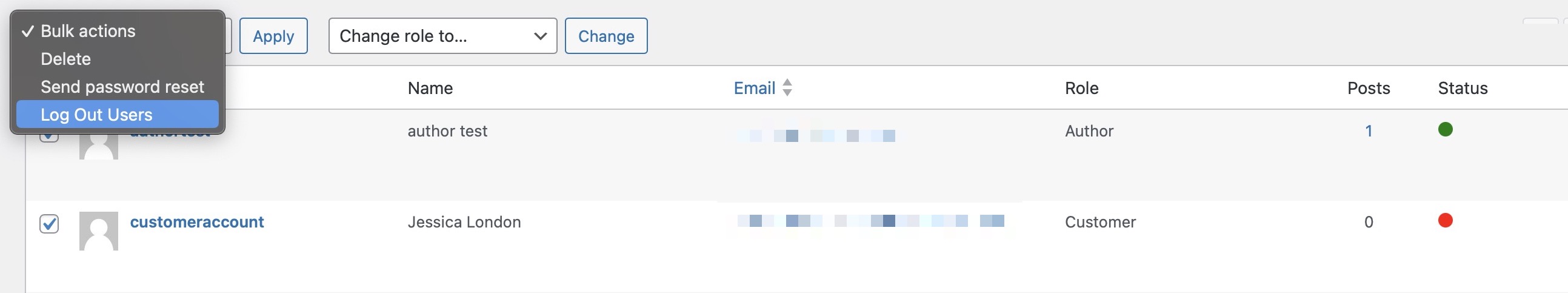 Bulk log out action
