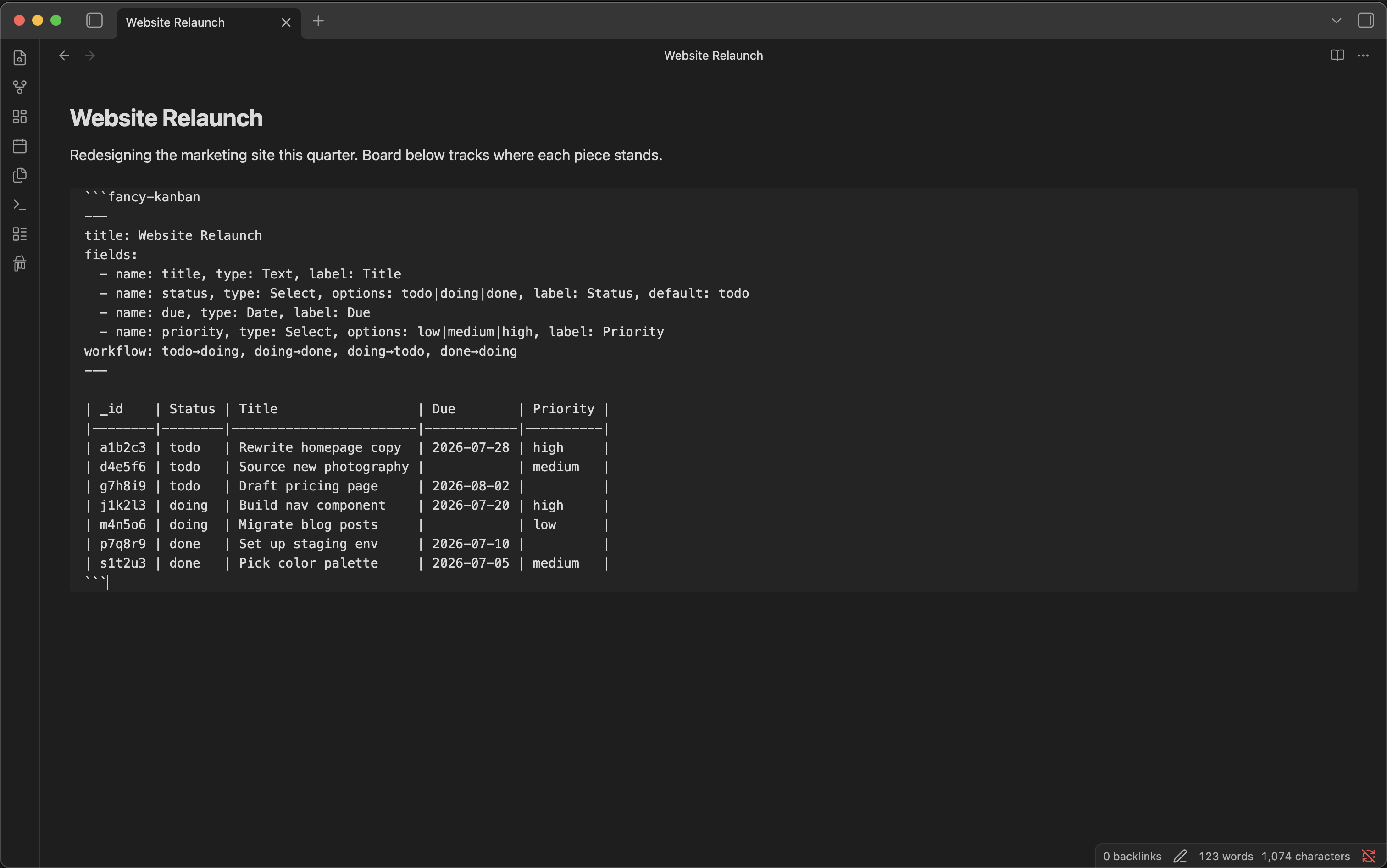 Fancy Kanban plain markdown