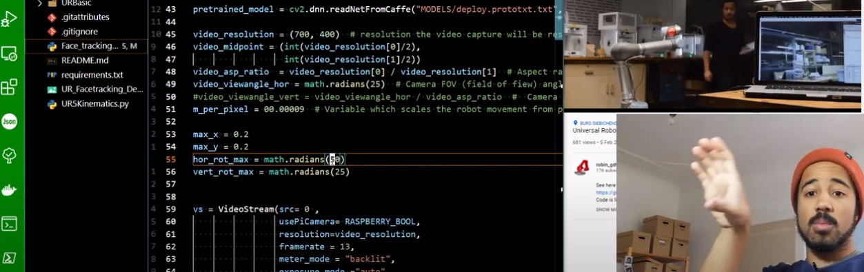 Universal Robot Realtime Face Tracking Python