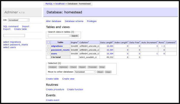 Database with default theme