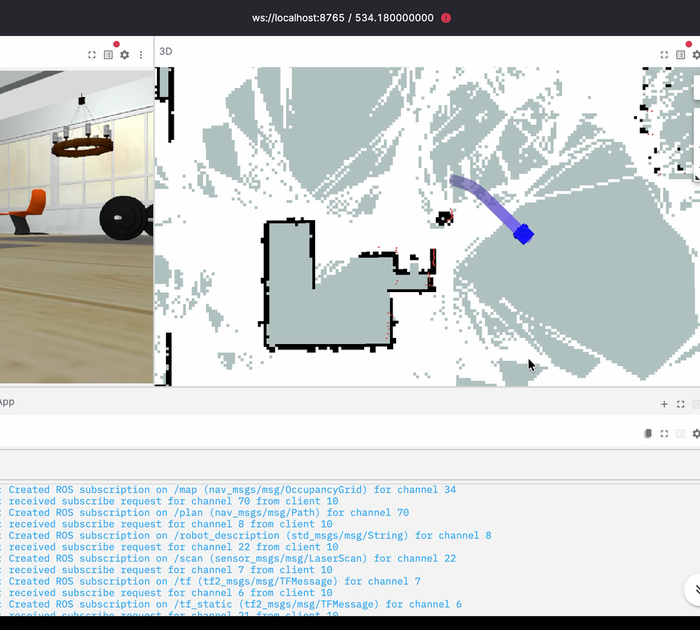 A simulated TurtleBot mapping and navigating a home