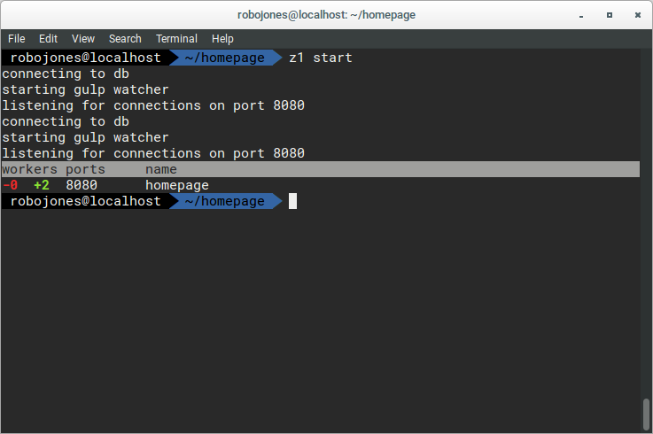 Start command output