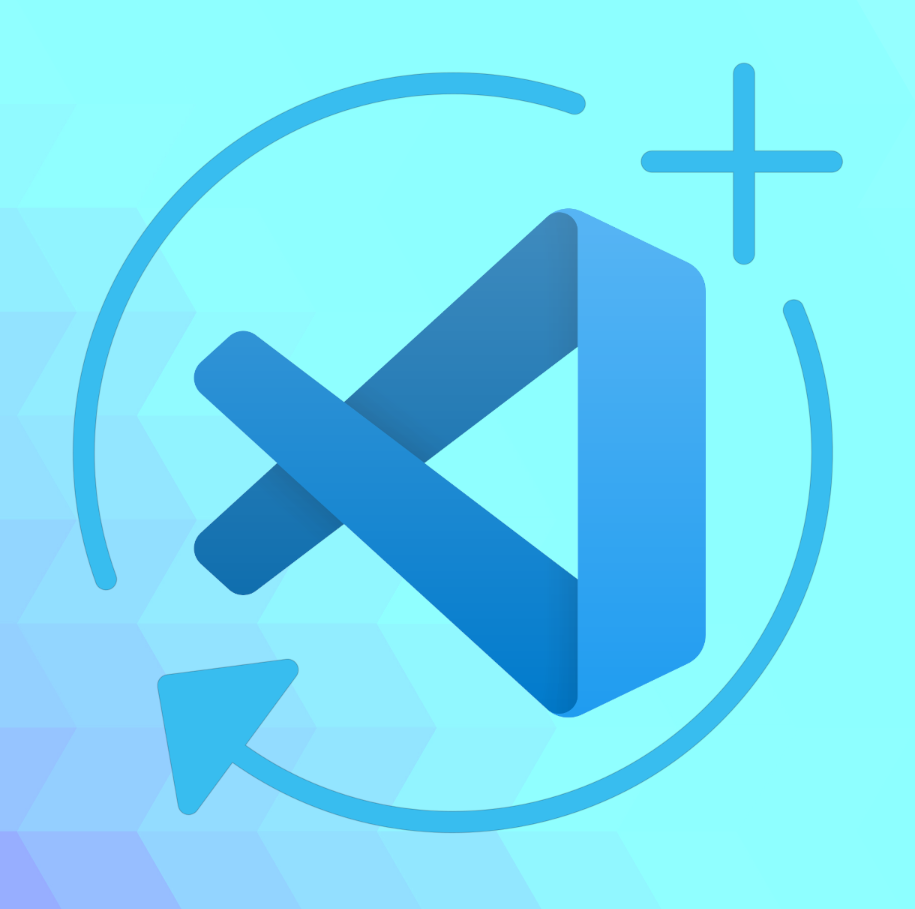 The VS Code logo is surrounded by a plus symbol and an arc