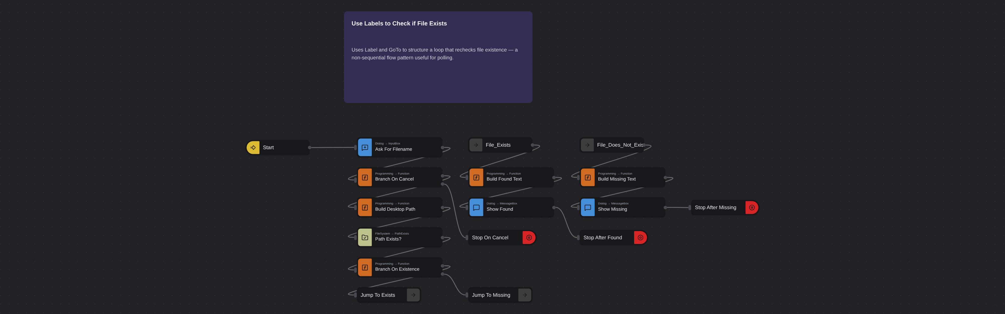 Use Labels to Check if File Exists