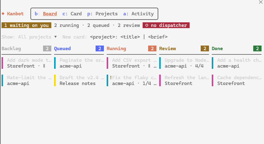 Kanbot in the Claude Code terminal