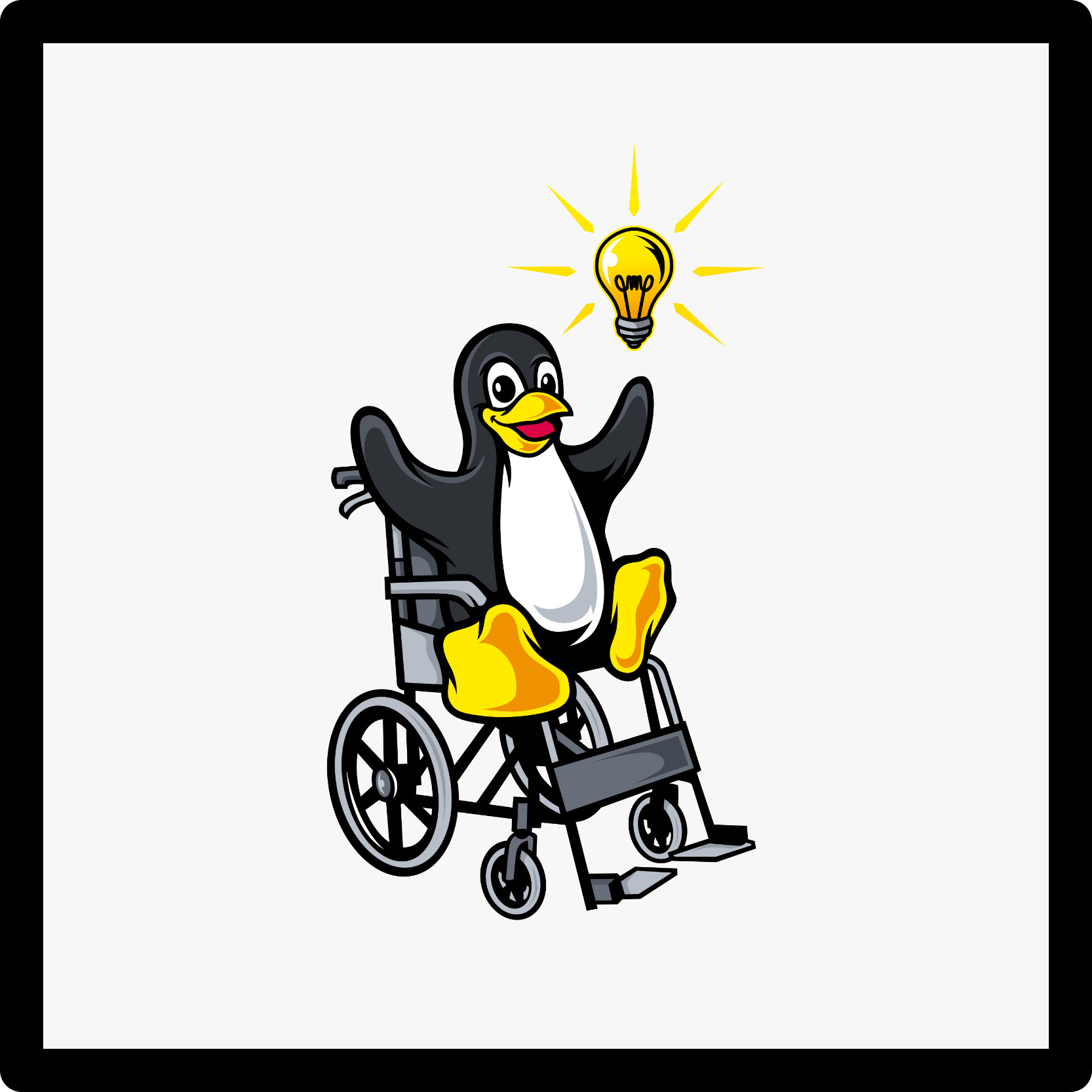 BrightOS logo - Tux mascot in wheelchair with lightbulb