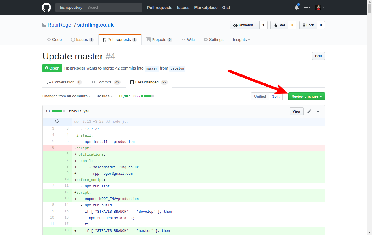 Github Pull Request button