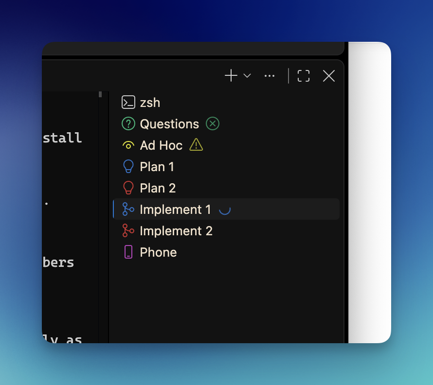 Claude Code tabs marked in VS Code