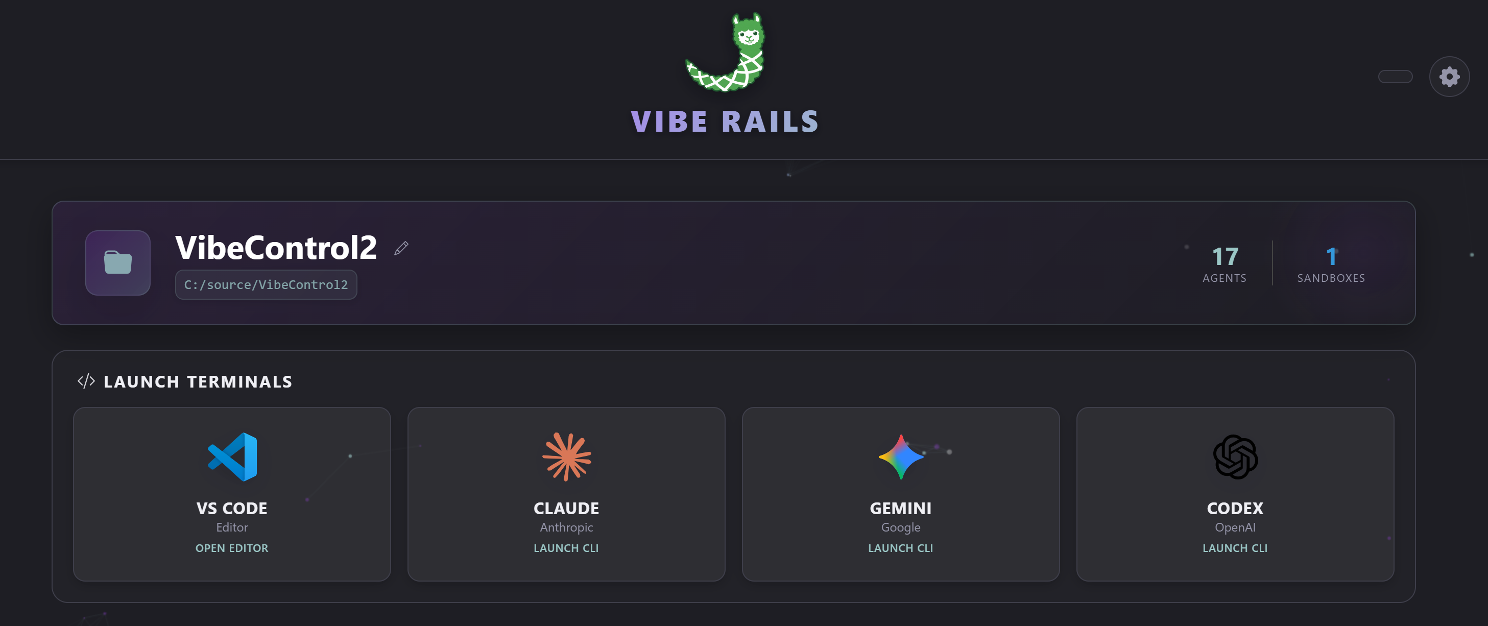 VibeRails dashboard